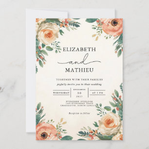 Peach and Green Botanical Garden Wedding Einladung