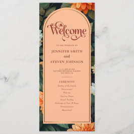 Peach and Green Floral Gold Foil Arch Wedding Programm
