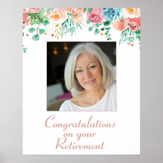Peach and Green Floral Photo Retirement Poster (Vorne)