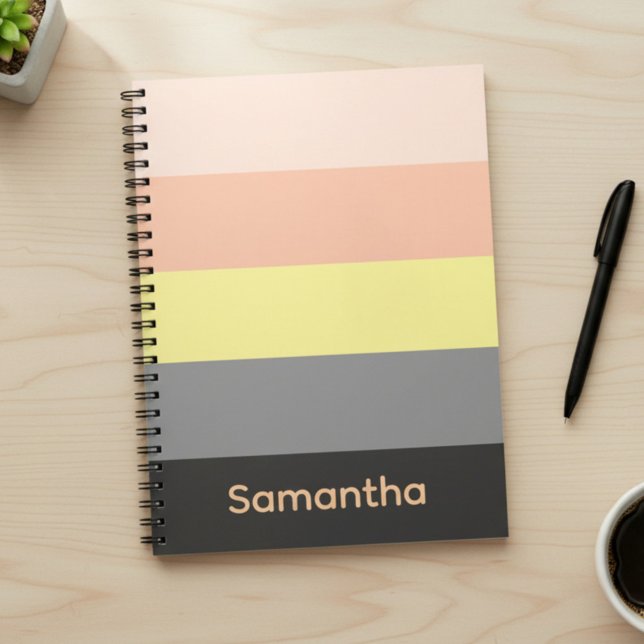 Peach and Grey Custom Color Block Striped Notebook Notizblock (Von Creator hochgeladen)