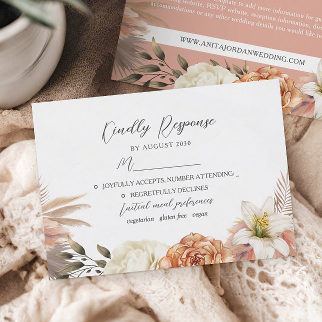 Peach and Lila floral Rustic Wedding RSVP Card (Von Creator hochgeladen)