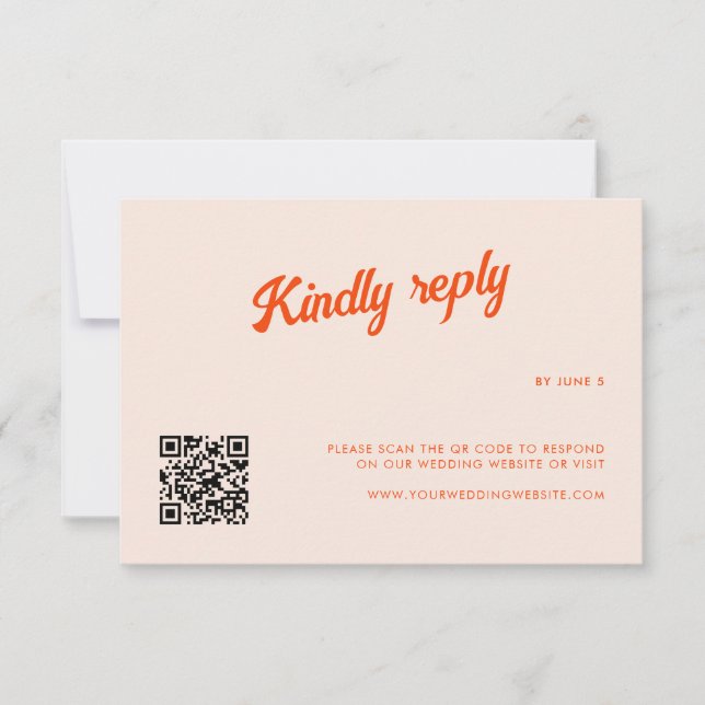 Peach and Mandarine Retro Wedding RSVP Karte (Vorderseite)