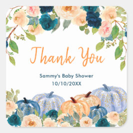 Peach and Navy Pumpkins Brautparty Vielen Dank Quadratischer Aufkleber
