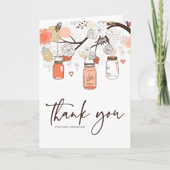 Peach and Orange Mason Jars Floral Danke Karte (Vorderseite)
