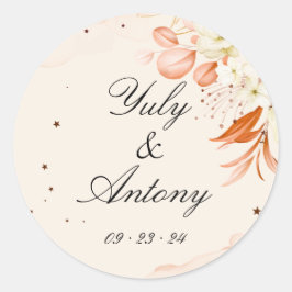 Peach and Orange Modern Wedding Round Stickers Set