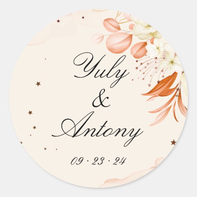 Peach and Orange Modern Wedding Round Stickers Set (Vorderseite)