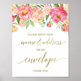Peach and Pink Peony Address a Envelope Sign Poster