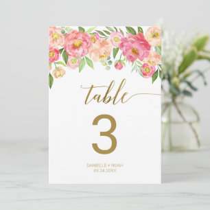 Peach and Pink Peony Blume 12x18" Tischnummer