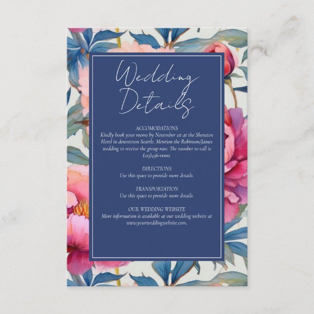 Peach and Pink Peony Blume Hochzeit Begleitkarte (Vorderseite)