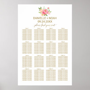 Peach and Pink Peony Blume Hochzeitsdiagramm Poster