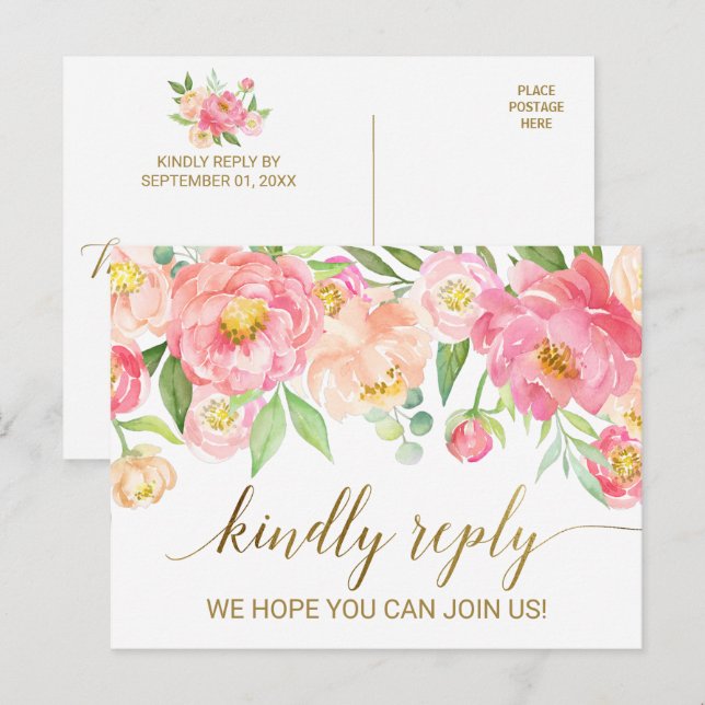 Peach and Pink Peony Blume UAWG Einladungspostkarte (Vorne/Hinten)