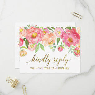 Peach and Pink Peony Flowers Menu Choice RSVP