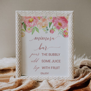 Peach and Pink Peony Rose Gold Mimosa Bar Sign Poster