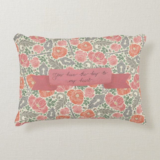 Peach and Pink Poppies Sentiment Sherpa Blanket Dekokissen (Vorderseite)