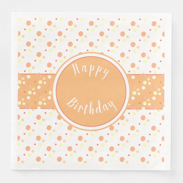 Peach and Polka Dot Happy Birthday Paper Napkins Serviette (Vorderseite)
