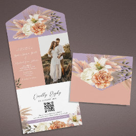 Peach and Purple Floral QR Code Mariage Invitation