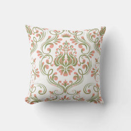 Peach and Sage Green Damask Blumenmuster Elegant Kissen