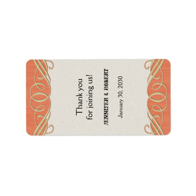 Peach and Sage Scroll Wedding Lip Balm Label Adressaufkleber (Vorne)