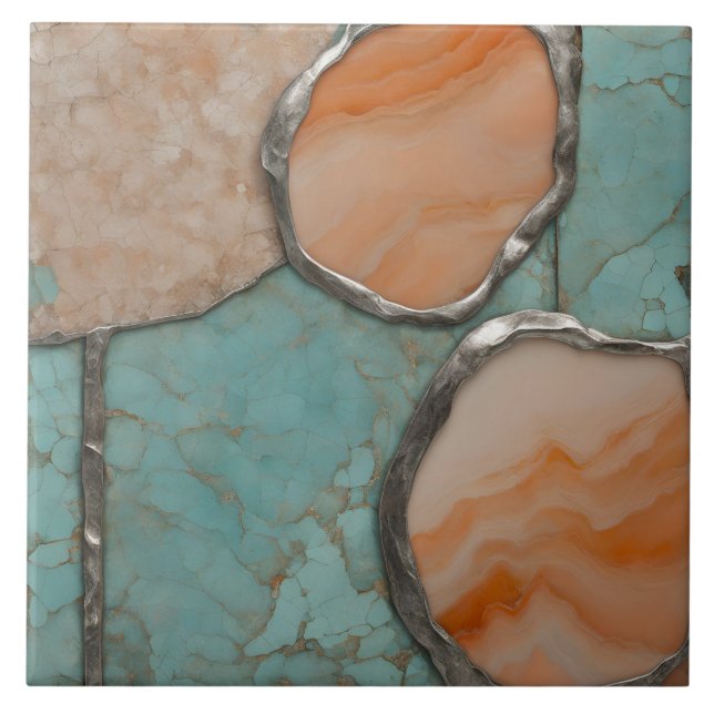 Peach and Silver stone texture Fliese (Vorderseite)