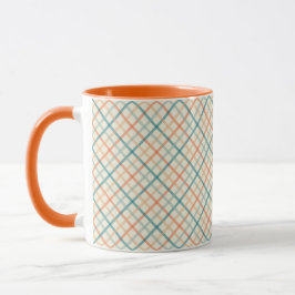 Peach and Teal Plaid Design Tasse