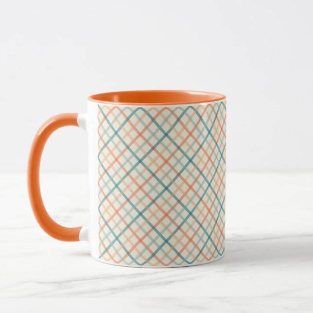 Peach and Teal Plaid Design Tasse (Links)