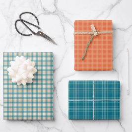 Peach and Teal Plaid Geschenkpapier Set