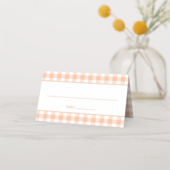 Peach and White Country Gingham Platzkarte (Vorderseite)