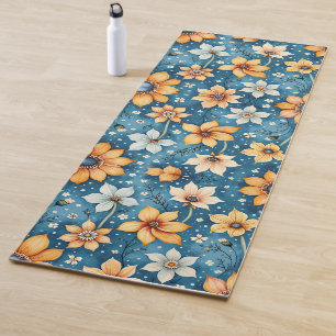 Peach and White Floral Yoga Mat Yogamatte