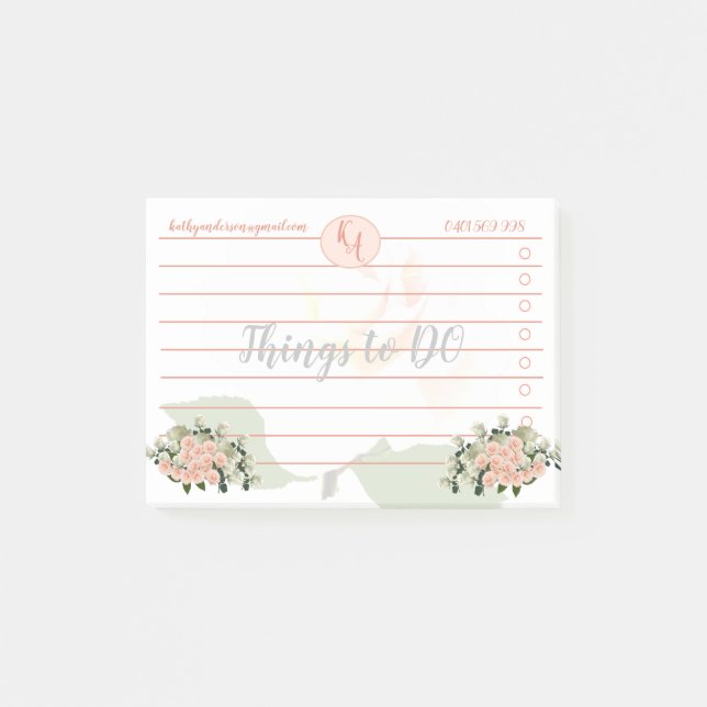 Peach and White Roses Things to DO Post-It Notes (Devant)