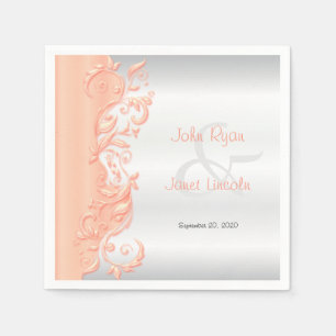 Peach and White Satin Wedding Serviette