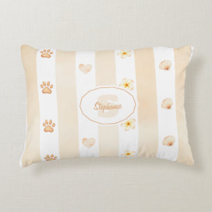 Peach and White Stripe - Herz, Blume, Paw Print Dekokissen