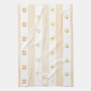 Peach and White Stripe - Herz, Blume, Paw Print Geschirrtuch