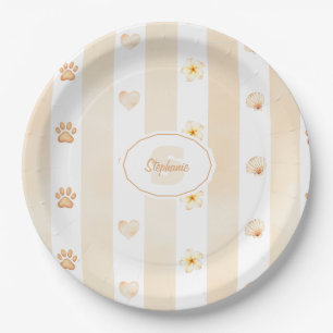 Peach and White Stripe - Herz, Blume, Paw Print Pappteller