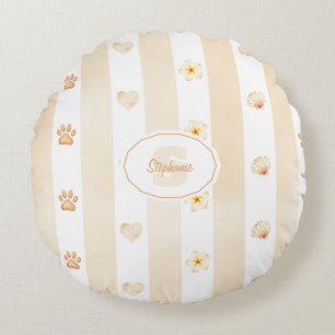 Peach and White Stripe - Herz, Blume, Paw Print Rundes Kissen
