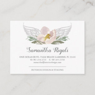 Peach Angel Wings Floral Business Cards Begleitkarte