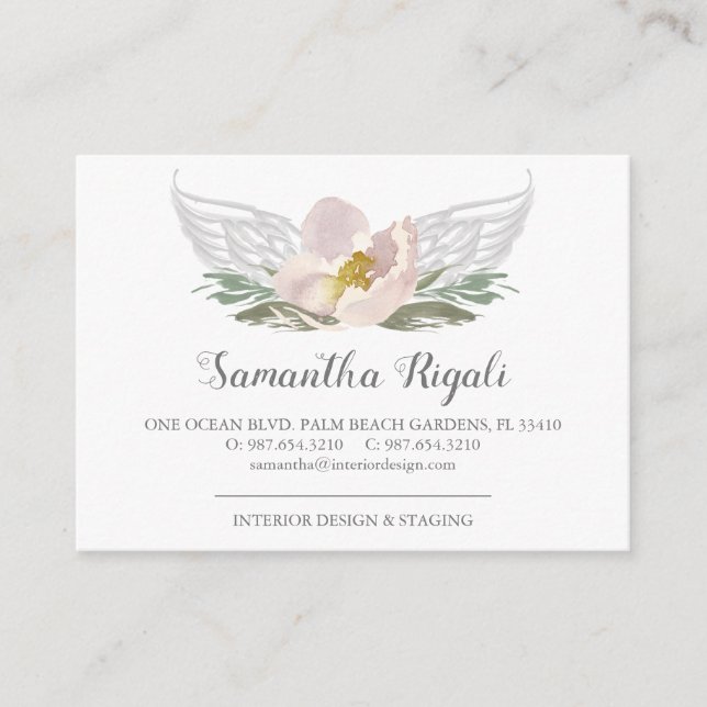 Peach Angel Wings Floral Business Cards Begleitkarte (Vorderseite)