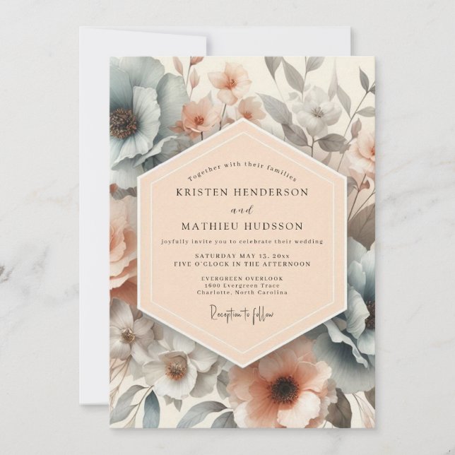 Peach Angelic Spring Wedding Einladung (Vorderseite)