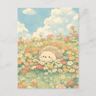 Peach Apricot Meadow Kawaii Hedgehog Postkarte
