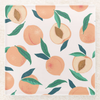 Peach Apricot: Tropisches nahtloses Muster. Glasuntersetzer