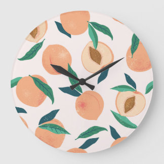 Peach Apricot: Tropisches nahtloses Muster. Große Wanduhr