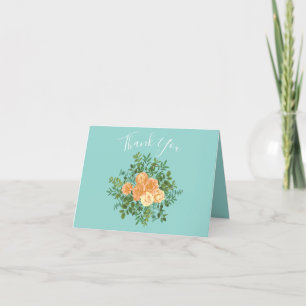 Peach Aqua Aquamarin Hochzeit Rose Blumenkohl Dankeskarte