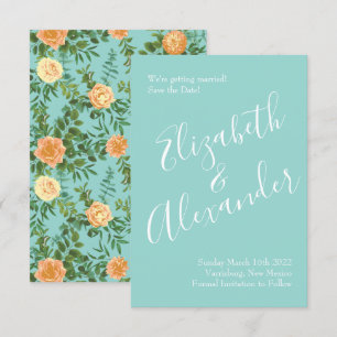 Peach Aqua Aquamarin Hochzeit Rose Blumenkohl Einladung