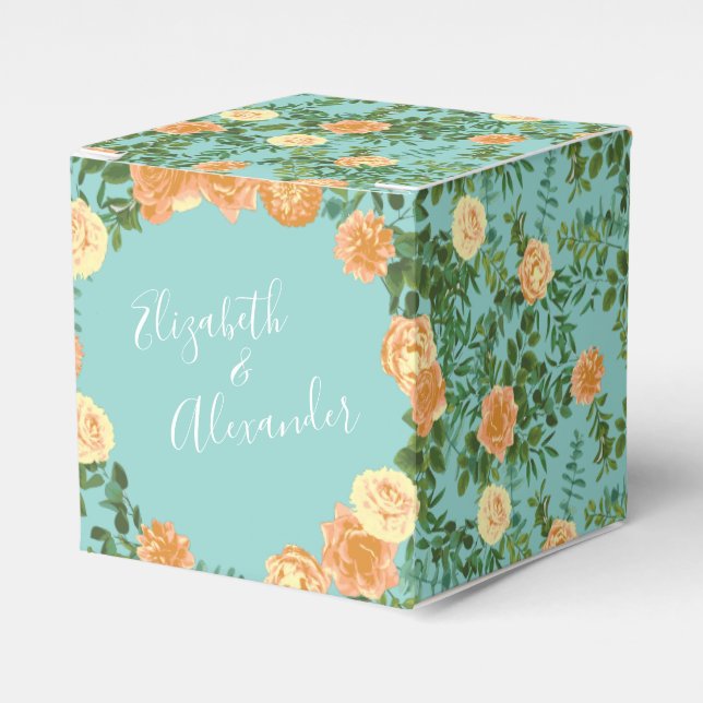Peach Aqua Aquamarin Hochzeit Rose Blumenkohl Geschenkschachtel (Vorderseite)