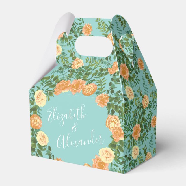 Peach Aqua Aquamarin Hochzeit Rose Blumenkohl Geschenkschachtel (Vorderseite)