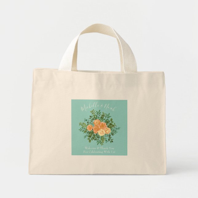 Peach Aqua Aquamarin Hochzeit Rose Blumenkohl Mini Stoffbeutel (Vorne)