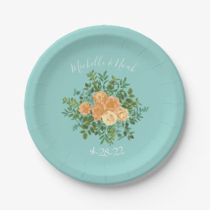 Peach Aqua Aquamarin Hochzeit Rose Blumenkohl Pappteller