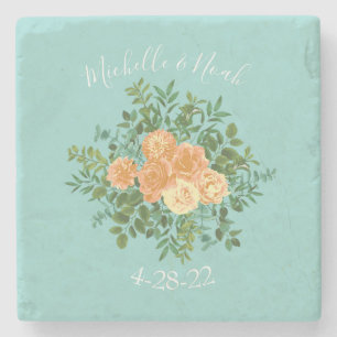 Peach Aqua Aquamarin Hochzeit Rose Blumenkohl Steinuntersetzer