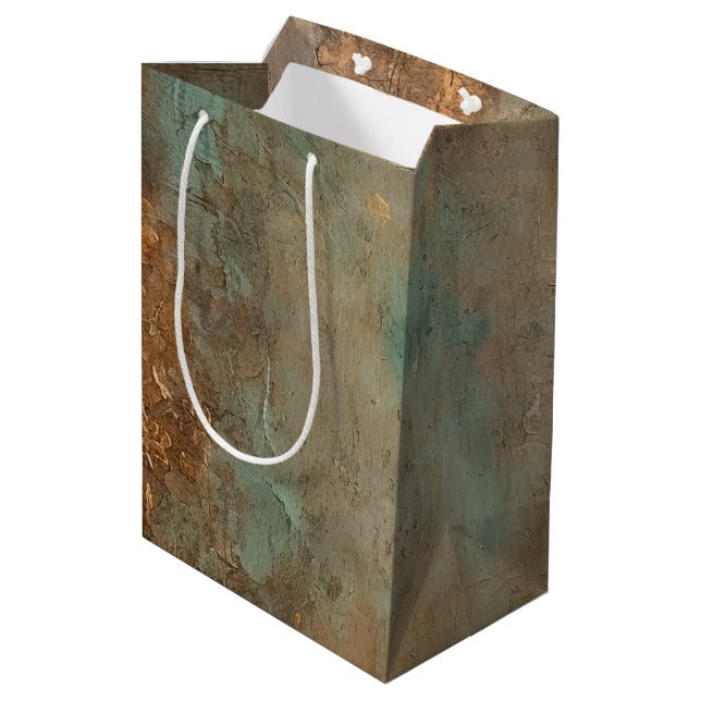 Peach Aqua Aquamarine Rose Gold Brautparty Hochzei Mittlere Geschenktüte (Rückseite Schrägansicht)