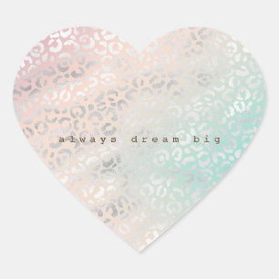 Peach Aqua Gefärbte Krawatte Silver Leopard Print Herz-Aufkleber