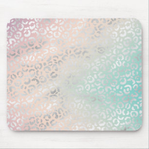 Peach Aqua Gefärbte Krawatte Silver Leopard Print Mousepad